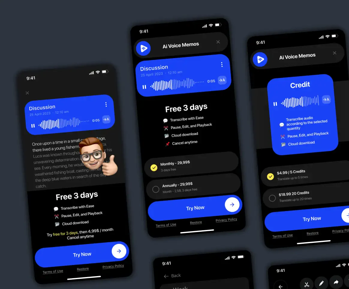 AI Voice Memos: варианты подписки и покупки пакетов распознавания